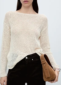 Knitted boat-neck sweater with lace pattern