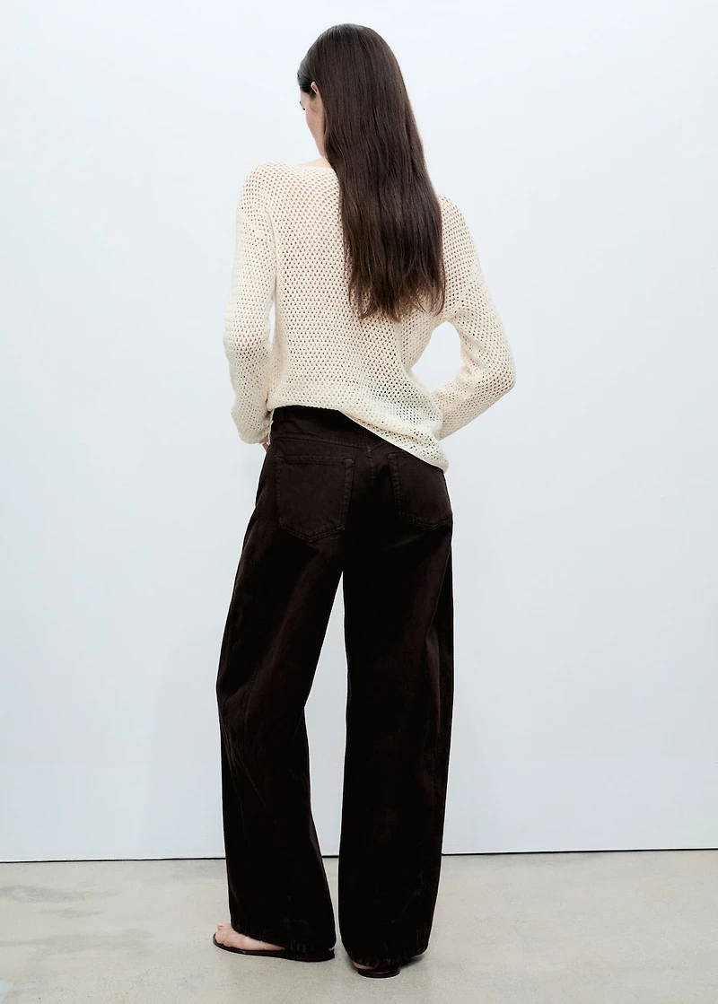 Knitted boat-neck sweater with lace pattern