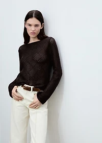 Knitted cotton sweater with lace design