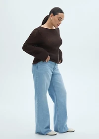 Knitted cotton sweater with lace design