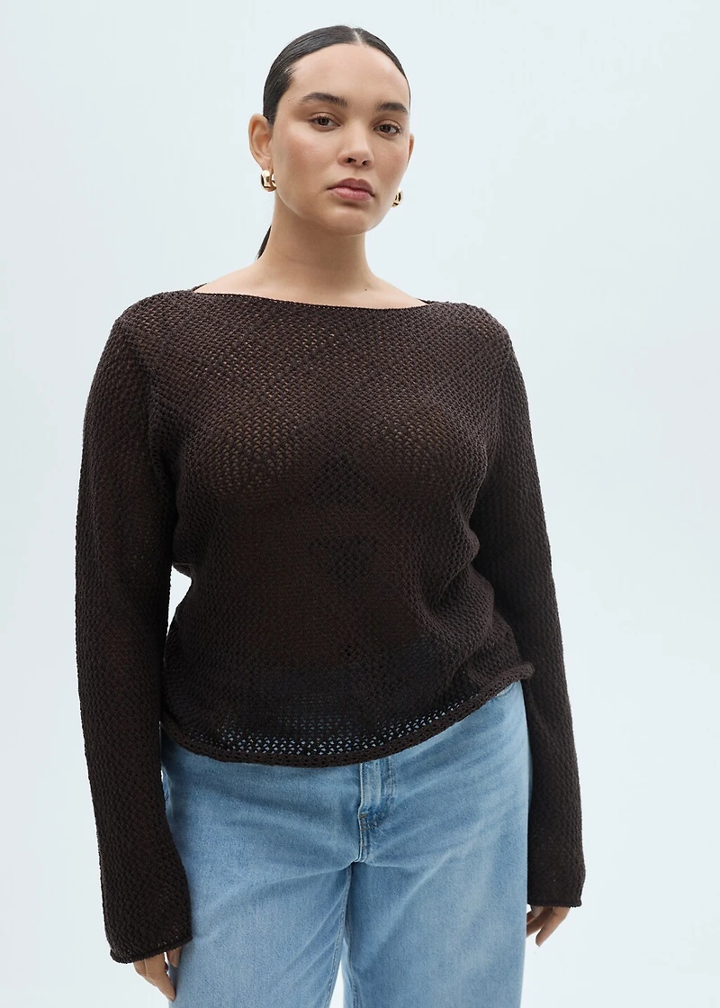 Knitted cotton sweater with lace design