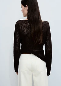 Knitted cotton sweater with lace design