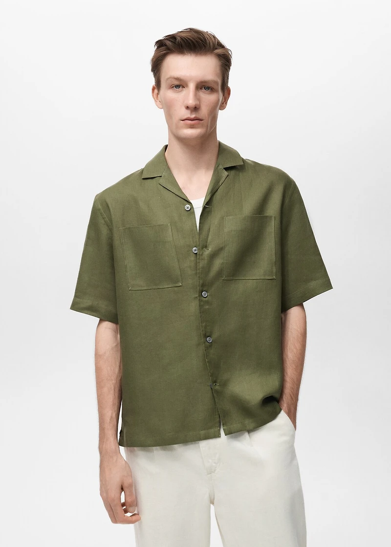100% linen bowling-collar shirt