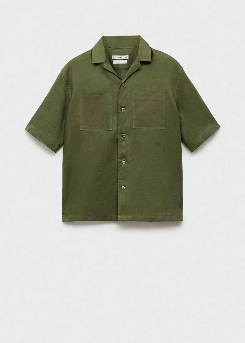 100% linen bowling-collar shirt