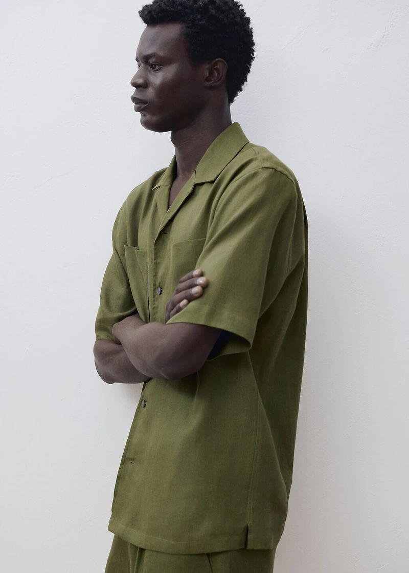 100% linen bowling-collar shirt