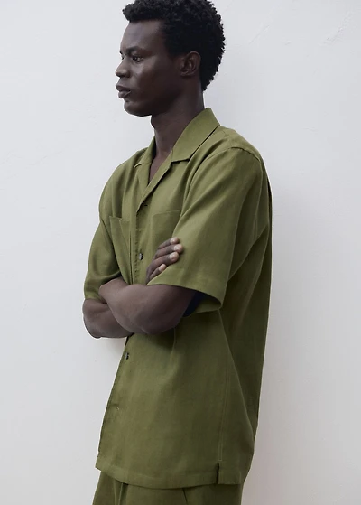 100% linen bowling-collar shirt