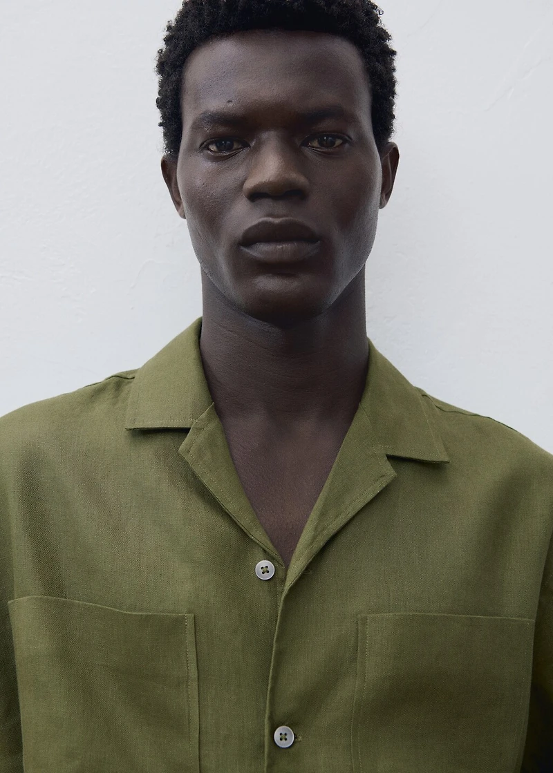 100% linen bowling-collar shirt