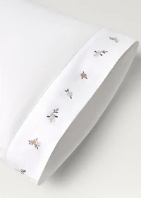 Percale cotton pillowcase with embroidered flower 45x110 cm