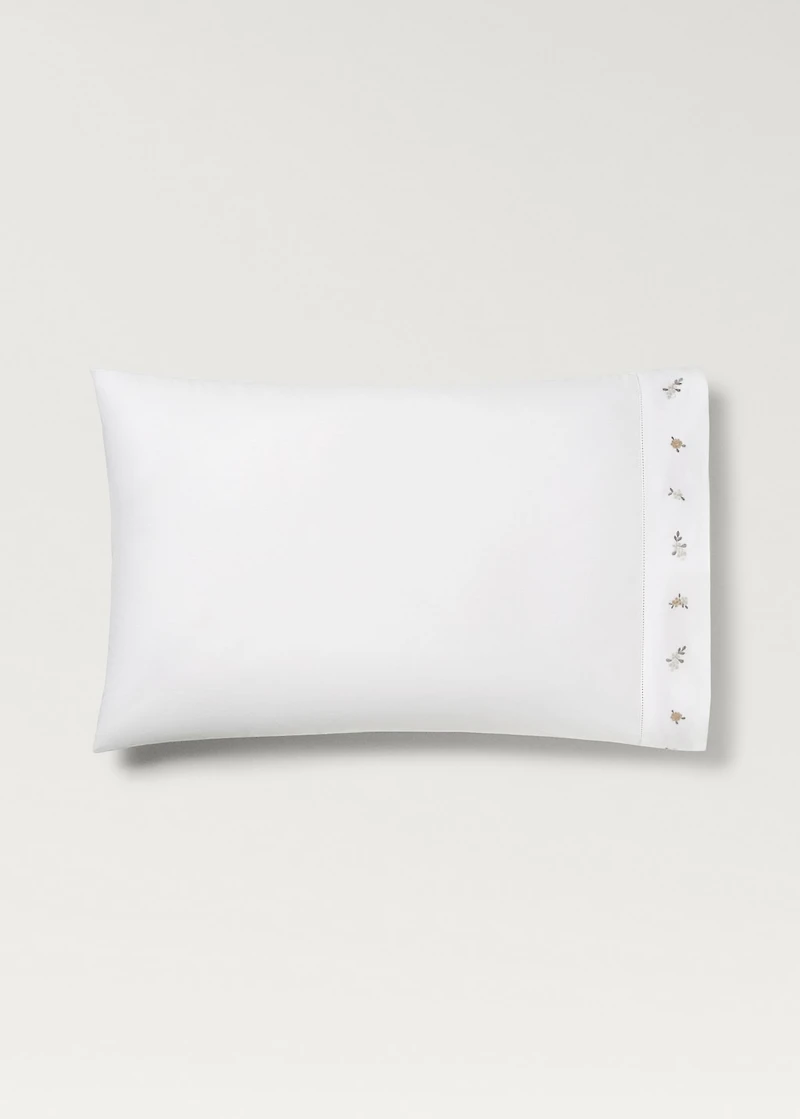 Cotton percale embroidered-flower children's pillowcase 50x75 cm