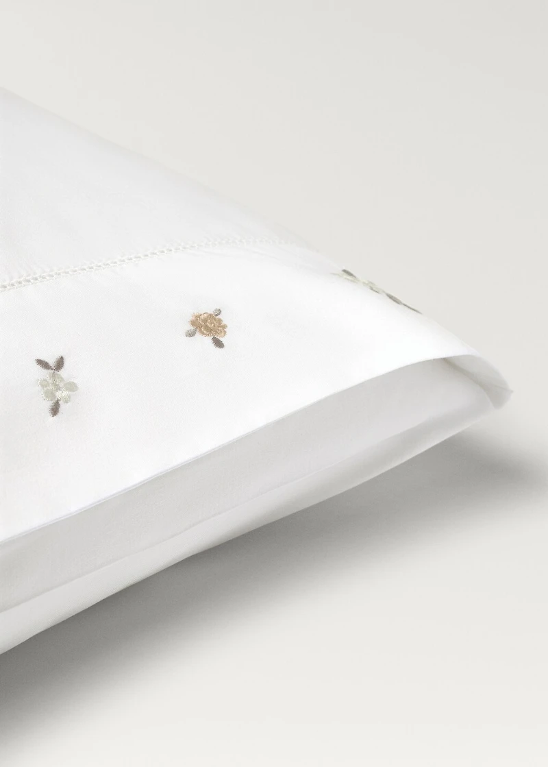 Cotton percale embroidered-flower children's pillowcase 50x75 cm