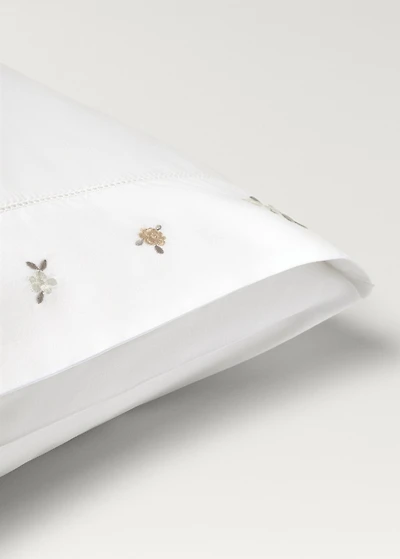 Cotton percale embroidered-flower children's pillowcase 50x75 cm