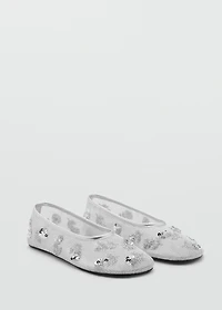 Sequin-embroidered mesh ballet flats