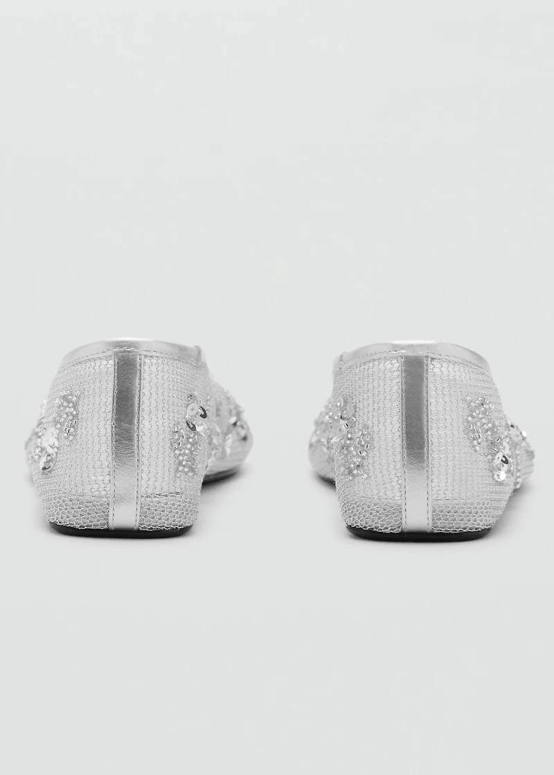 Sequin-embroidered mesh ballet flats