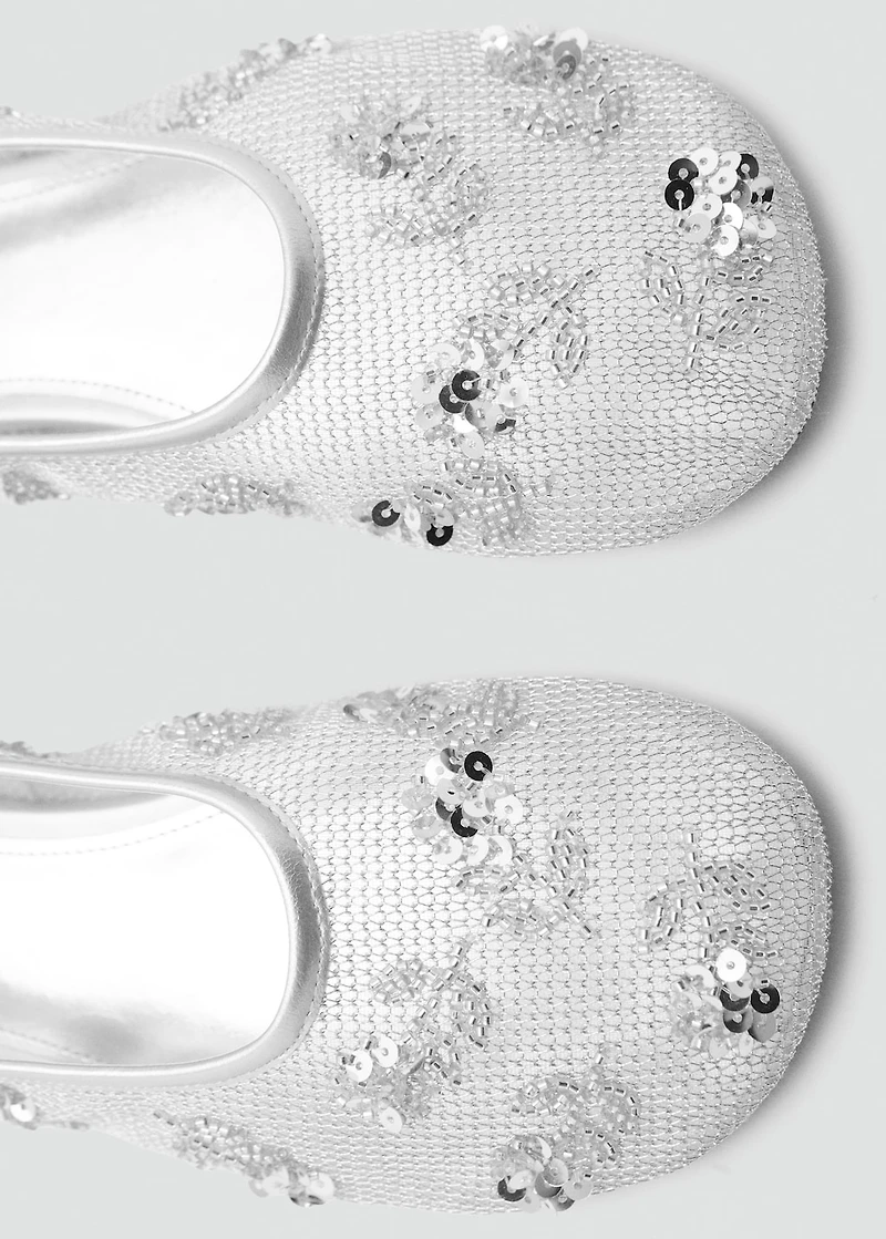 Sequin-embroidered mesh ballet flats