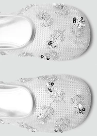 Sequin-embroidered mesh ballet flats