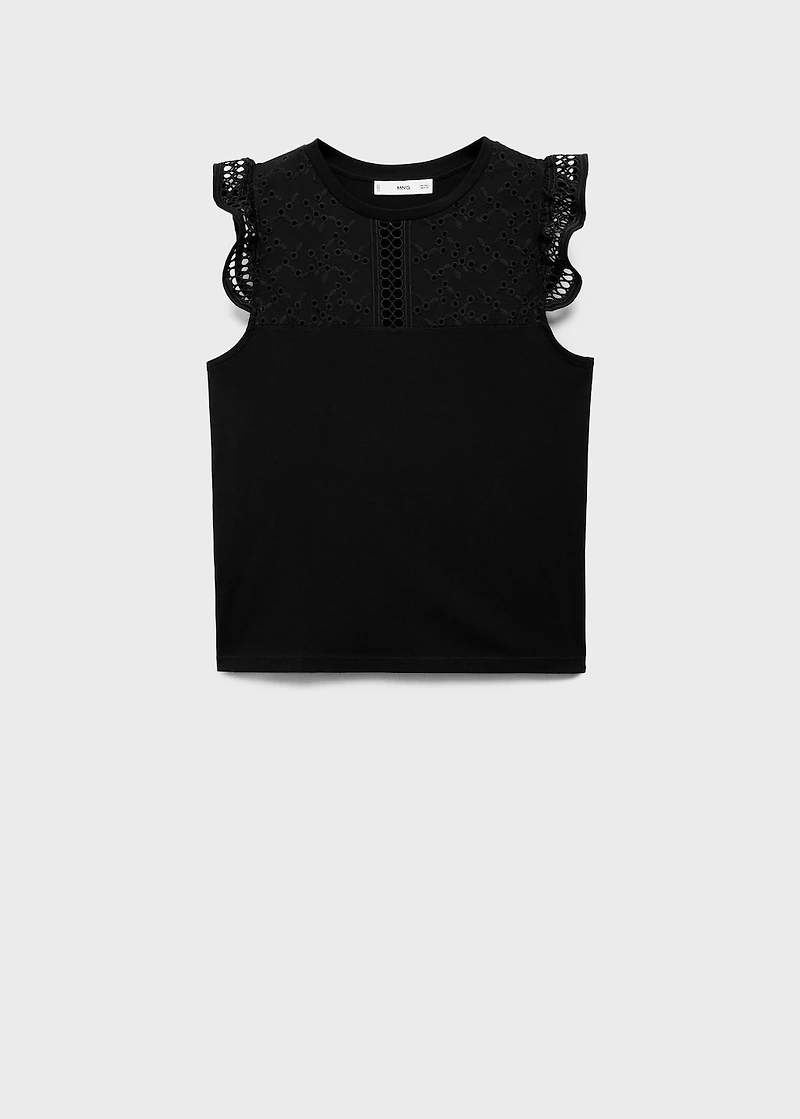 Cotton top with lace neckline