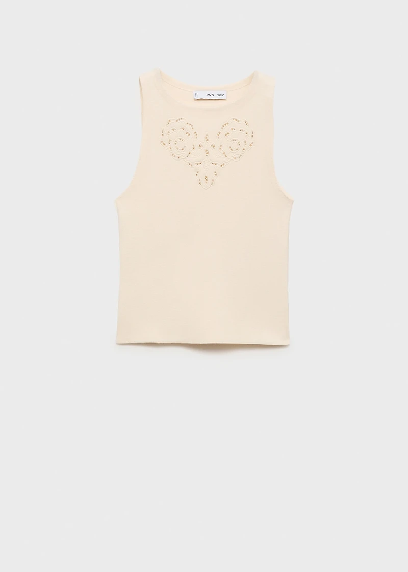 Embroidered top with lace accents