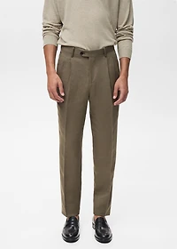 Slim-fit linen-blend pleated pants
