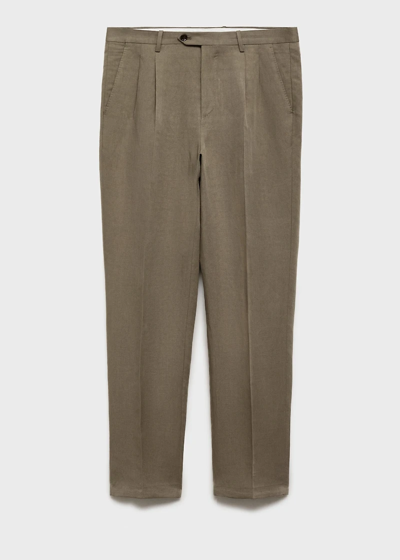 Slim-fit linen-blend pleated pants