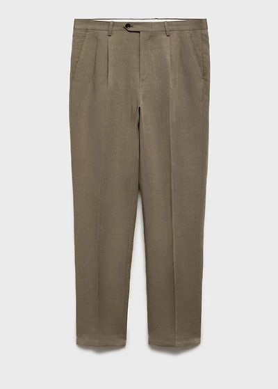 Slim-fit linen-blend pleated pants