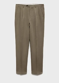 Slim-fit linen-blend pleated pants