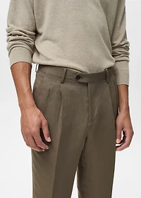 Slim-fit linen-blend pleated pants
