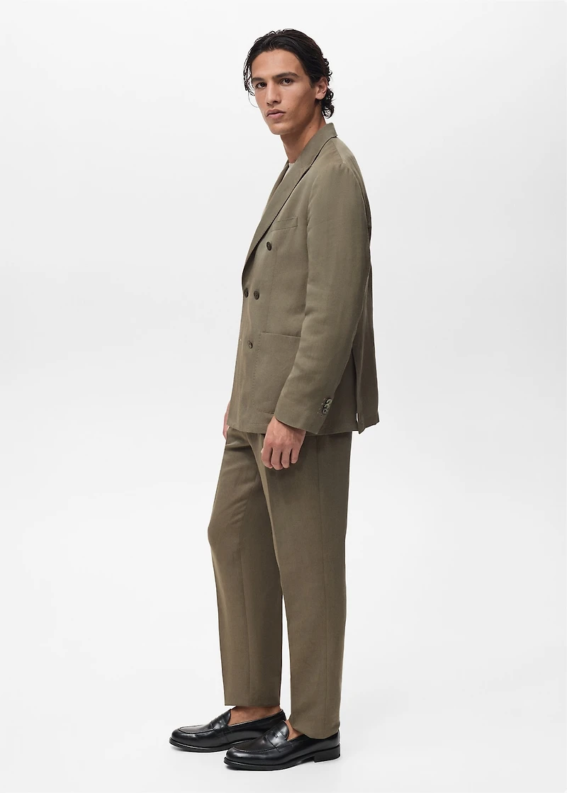 Slim-fit linen-blend pleated pants