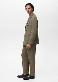 Slim-fit linen-blend pleated pants