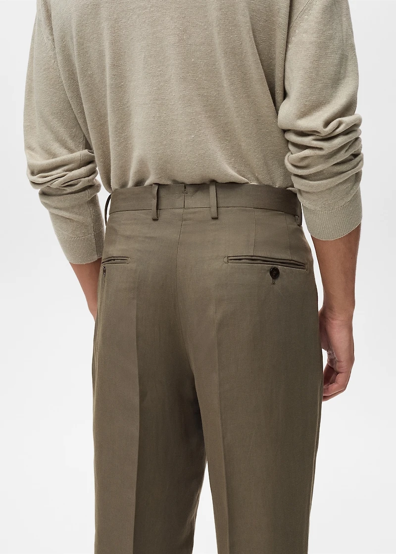 Slim-fit linen-blend pleated pants