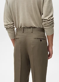 Slim-fit linen-blend pleated pants