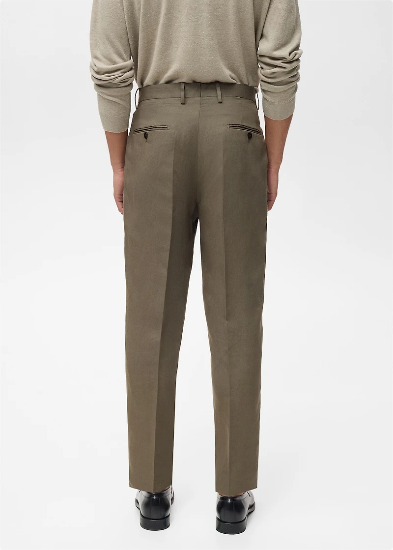 Slim-fit linen-blend pleated pants