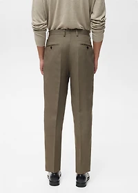 Slim-fit linen-blend pleated pants