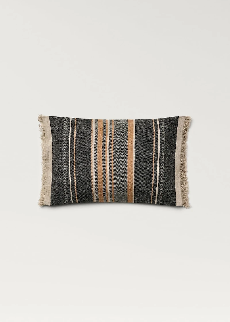 Linen cushion cover with stripes and fringes 30x50 cm