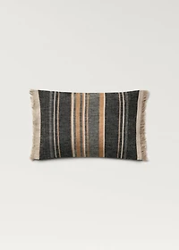 Linen cushion cover with stripes and fringes 30x50 cm