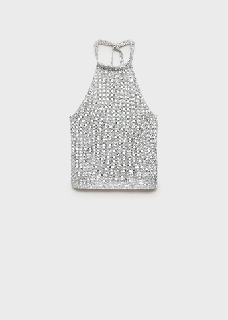 Halter-neck lurex knitted top