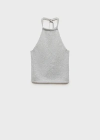 Halter-neck lurex knitted top