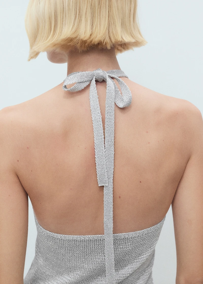 Halter-neck lurex knitted top