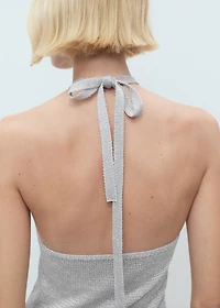 Halter-neck lurex knitted top