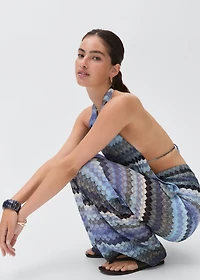 Zig-zag knitted top with lace pattern