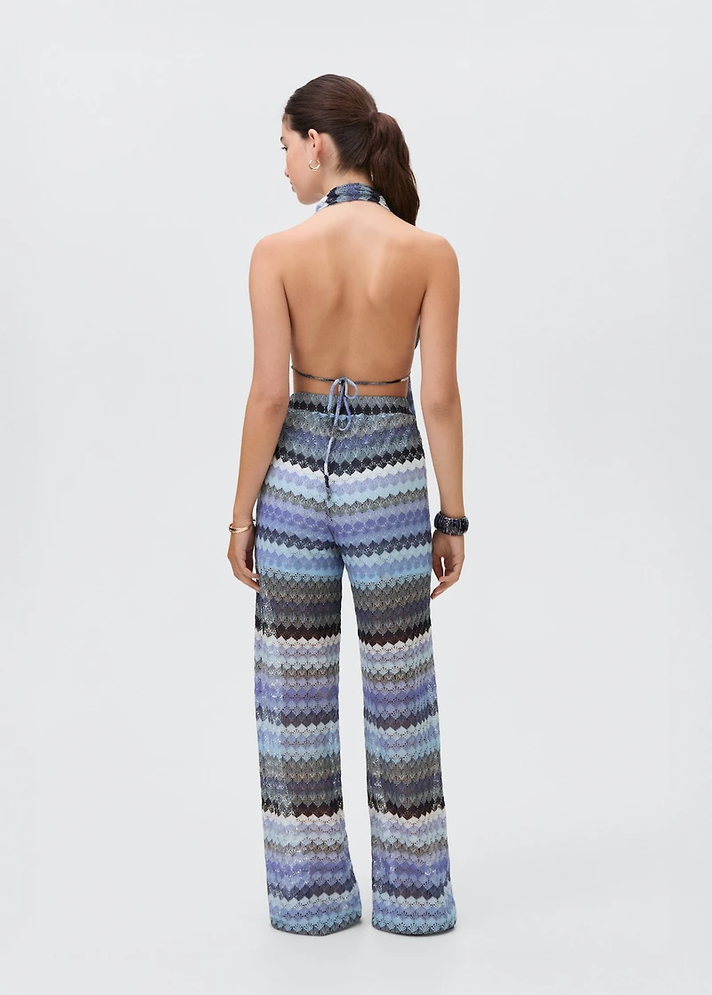 Zig-zag knitted top with lace pattern