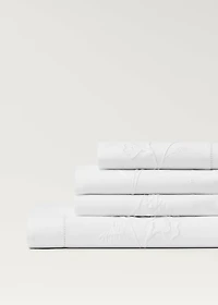 Cotton top sheet with hand-embroidered flowers for 180/200 cm bed