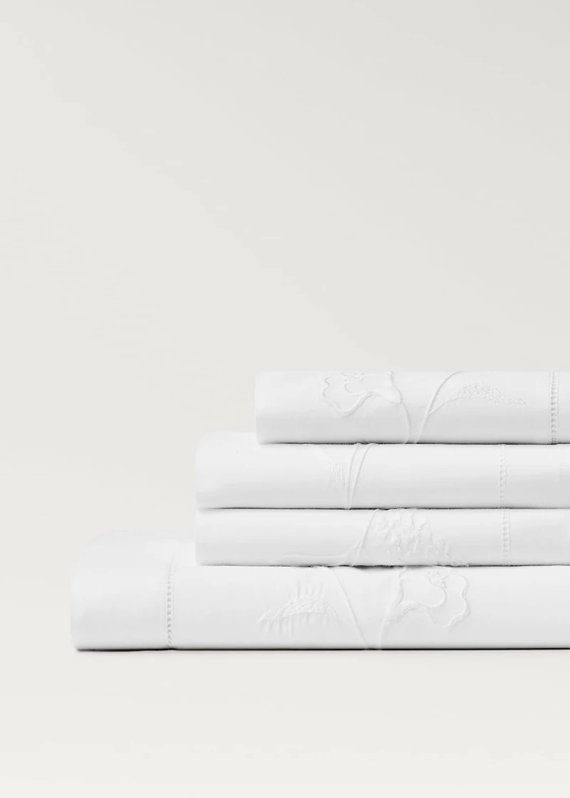 Cotton top sheet with hand-embroidered flower for / cm bed