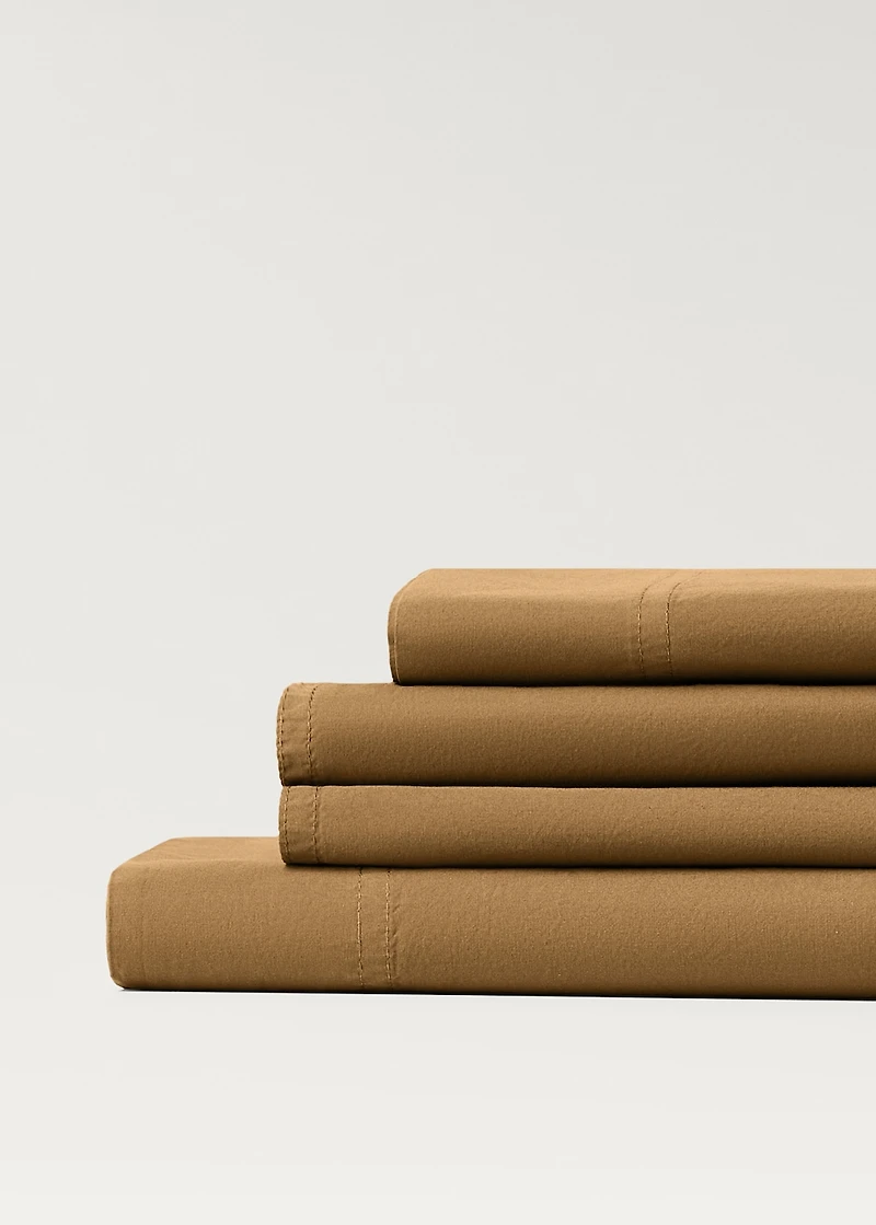 Poplin cotton double-stitched top sheet for 180/200 cm bed