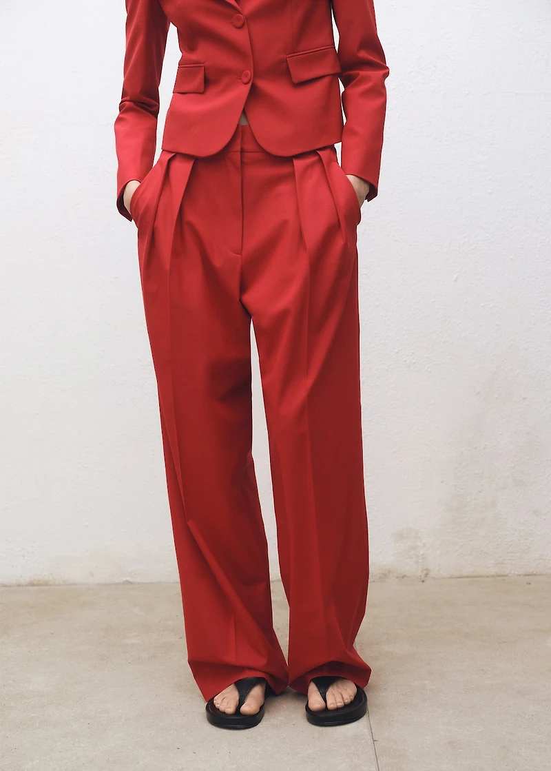 Wide leg wool-blend suit pants