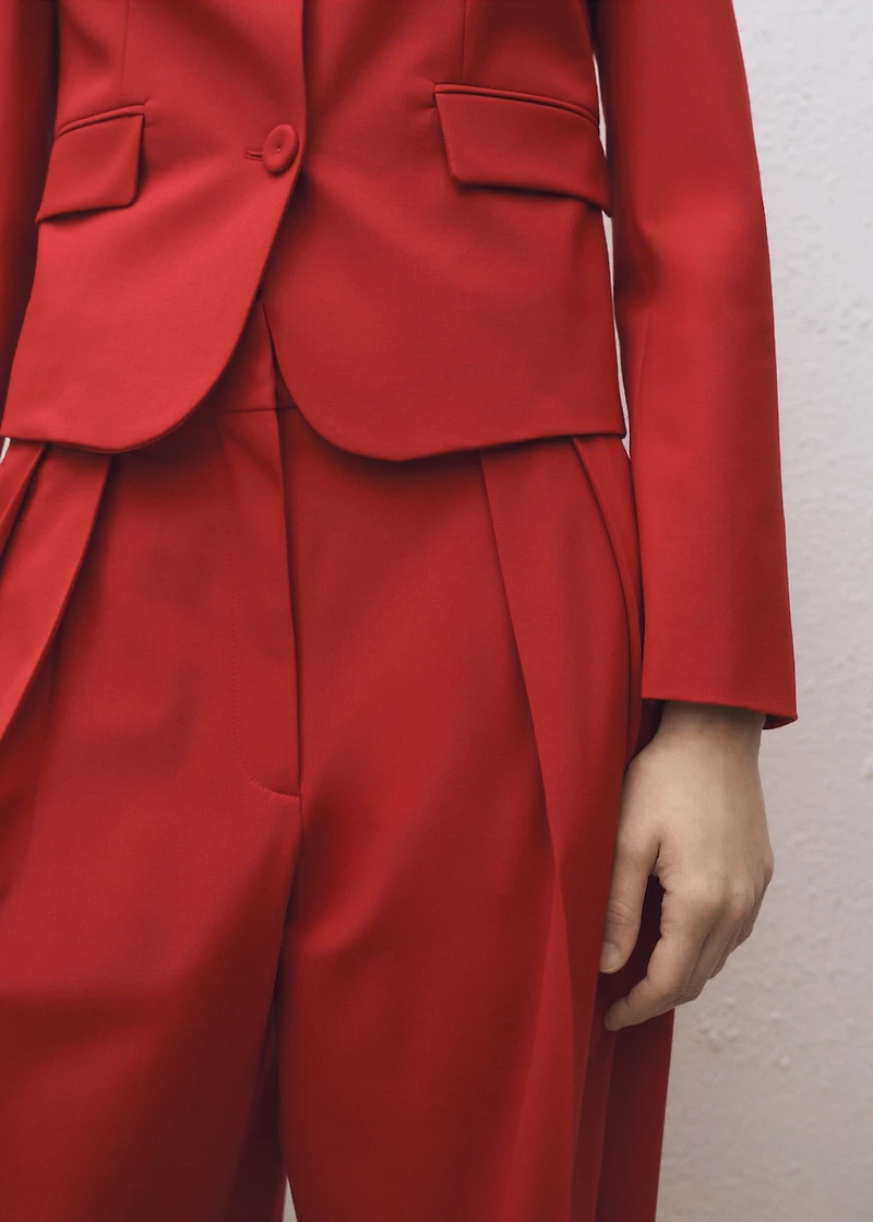 Wide leg wool-blend suit pants