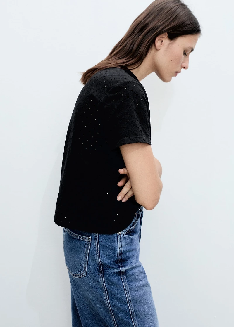 Embroidered t-shirt with lace accents