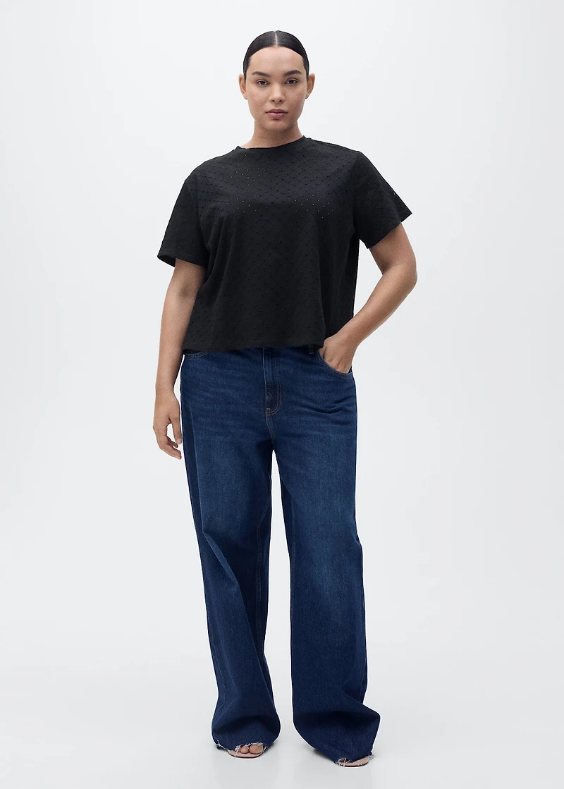 Embroidered t-shirt with lace accents