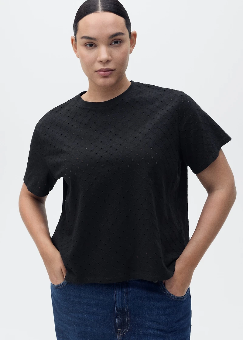Embroidered t-shirt with lace accents