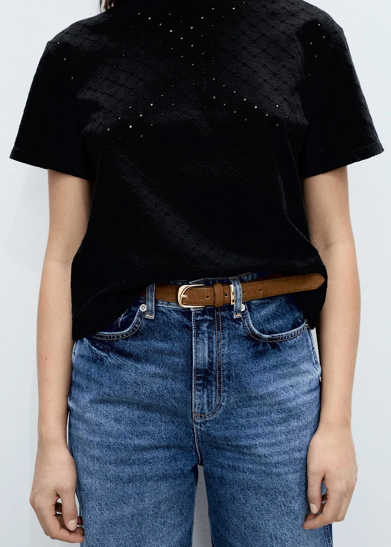 Embroidered t-shirt with lace accents