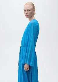 Flared-sleeve pleated dress